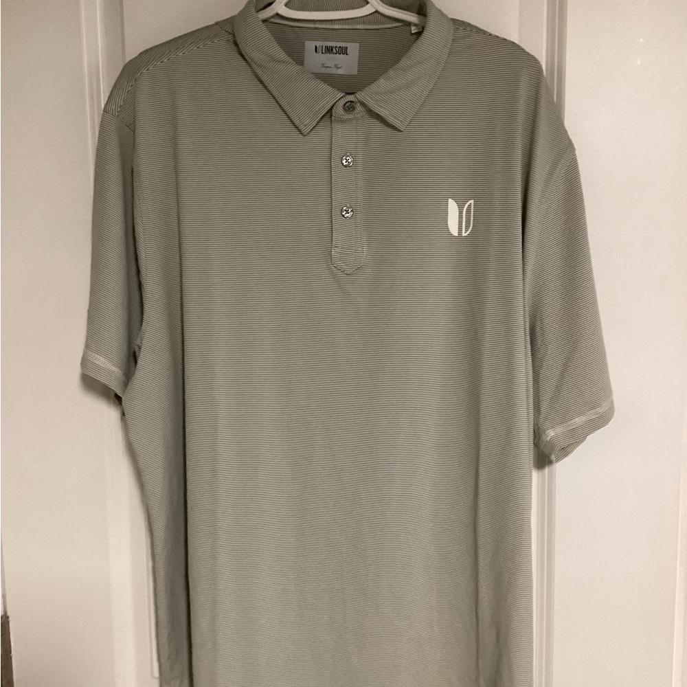 Like new…Men’s XXL Linksoul Tour Logo Monterey Microstripe Performance Polo